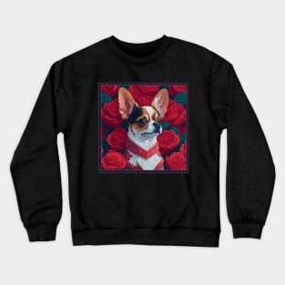 Dogs, Chihuahua and flowers, dog, seamless print, style vector (red version 2 Chihuahua) Crewneck Sweatshirt